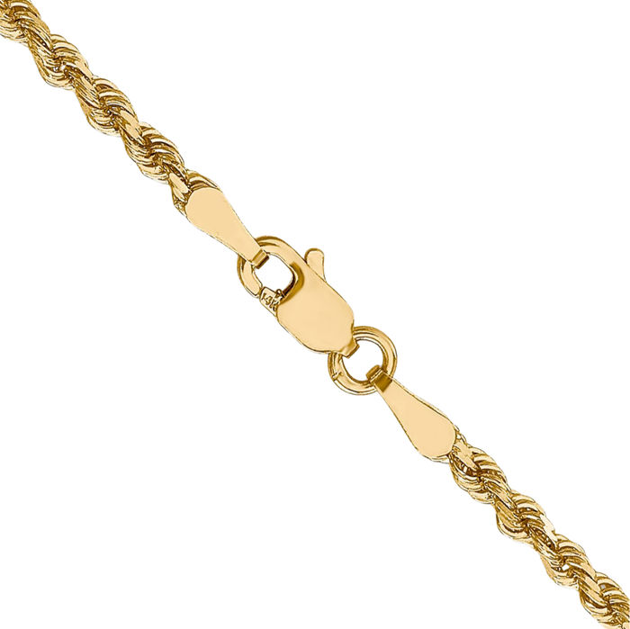 14K Solid Yellow Gold 2.5mm Rope Chain Twisted Link Necklace