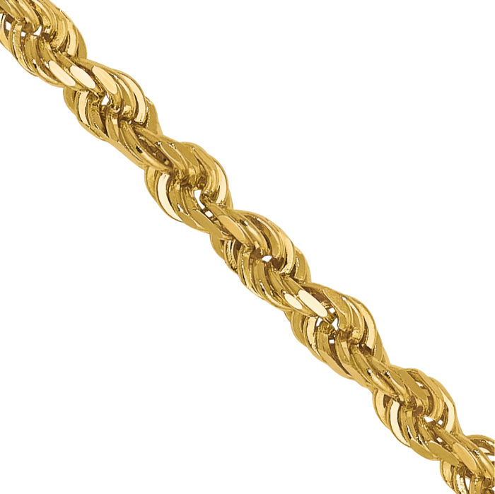 14K Solid Yellow Gold 2.5mm Rope Chain Twisted Link Necklace