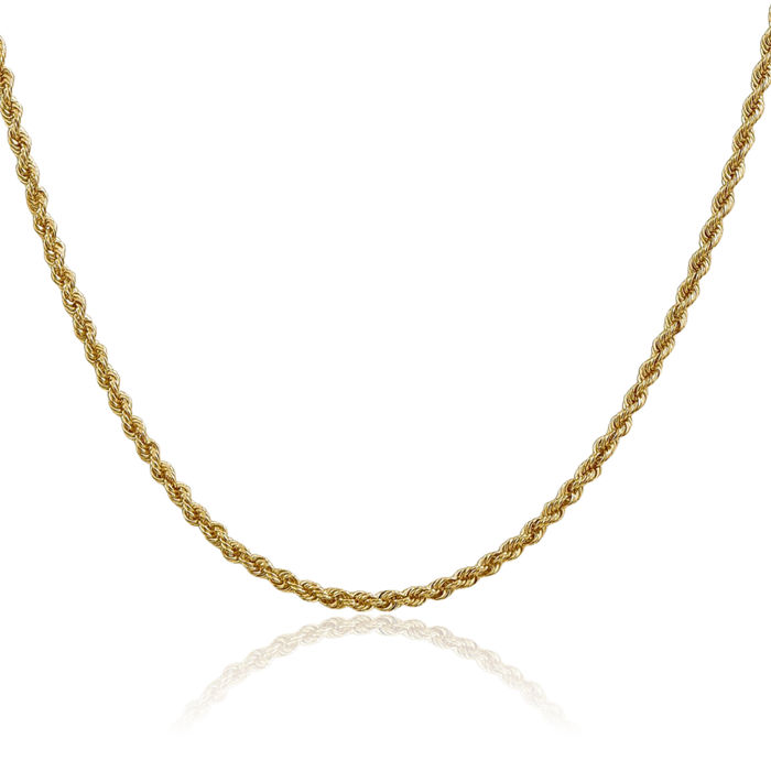 14K Solid Yellow Gold 2.5mm Rope Chain Twisted Link Necklace