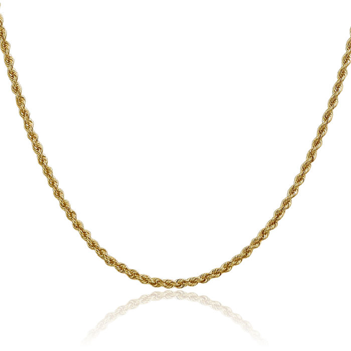 14K Solid Yellow Gold 2.5mm Rope Chain Twisted Link Necklace