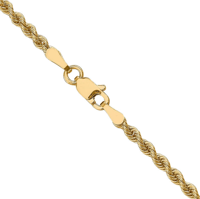 14K Solid Yellow Gold 2.5mm Rope Chain Twisted Link Necklace