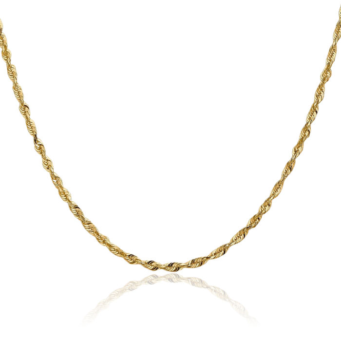 14K Solid Yellow Gold 2.5mm Rope Chain Twisted Link Necklace