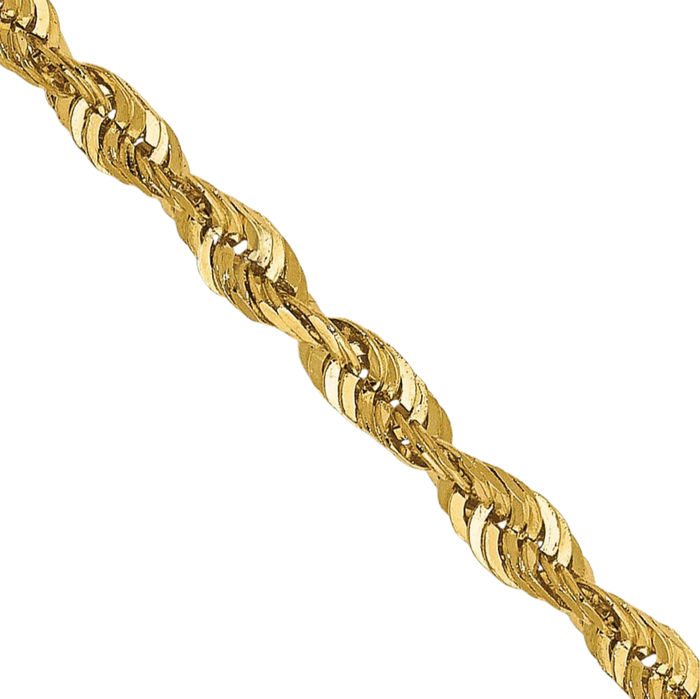 14K Solid Yellow Gold 2.5mm Rope Chain Twisted Link Necklace