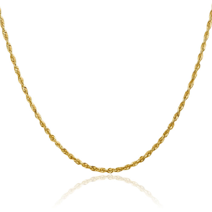 14K Solid Yellow Gold 2.25mm Rope Chain Twisted Link Necklace