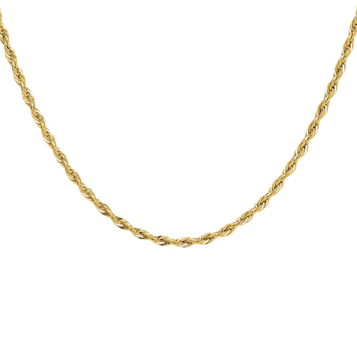 14K Solid Yellow Gold 2.5mm Rope Chain Twisted Link Necklace