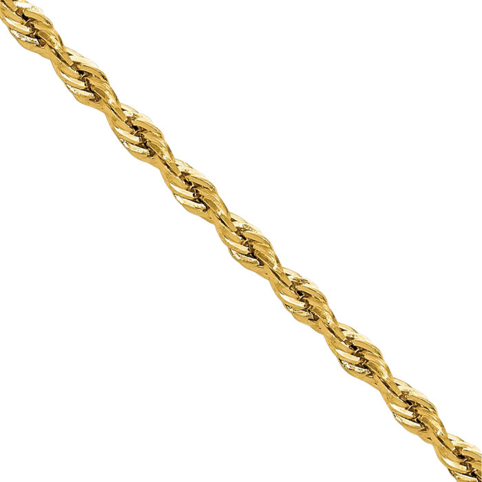 14K Solid Yellow Gold 2.5mm Rope Chain Twisted Link Necklace