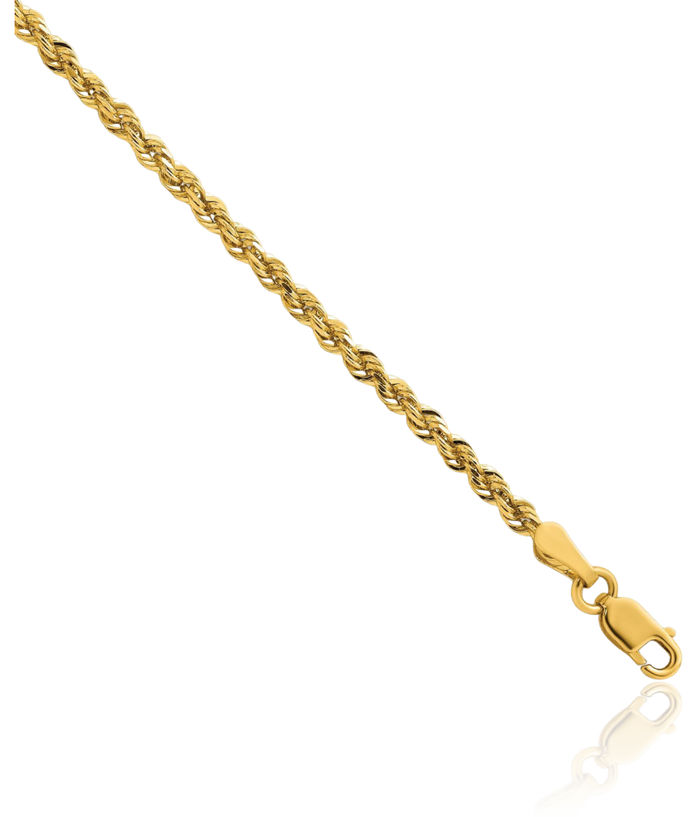 18K Solid Yellow Gold 2.5mm Rope Chain Twisted Link Necklace