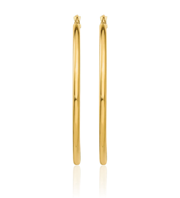 14K Solid Yellow Gold 2.5mm Tube Round Extra Large Hoop Earrings