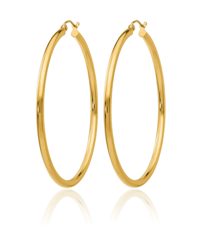 14K Solid Yellow Gold 2.5mm Tube Round Extra Large Hoop Earrings