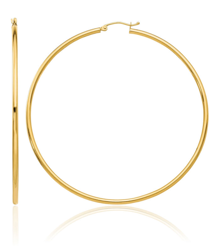 14K Solid Yellow Gold 2.5mm Tube Round Extra Large Hoop Earrings