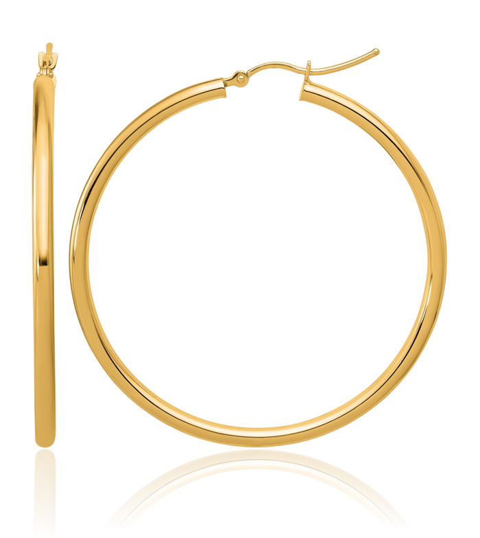 14K Solid Yellow Gold 2.5mm Tube Round Large Hoop Earrings