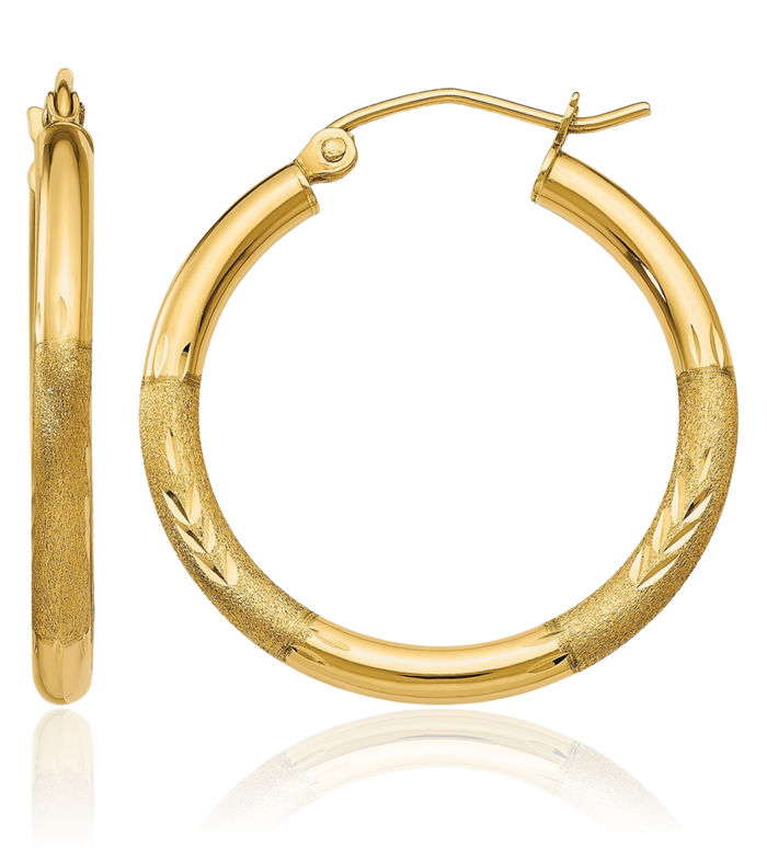 14K Solid Yellow Gold 2.5mm Round Medium Hoop Earrings