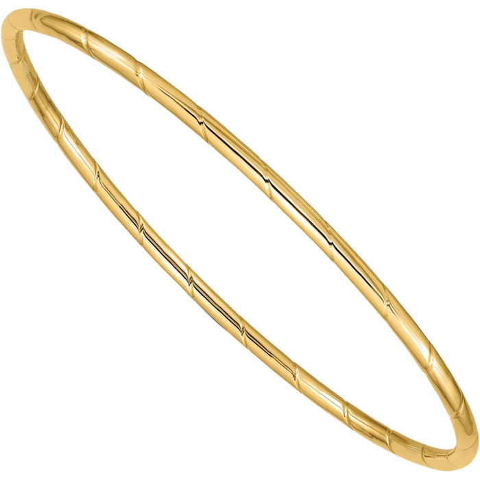 14K Solid Yellow Gold 2.5mm Slip On Bangle Bracelet