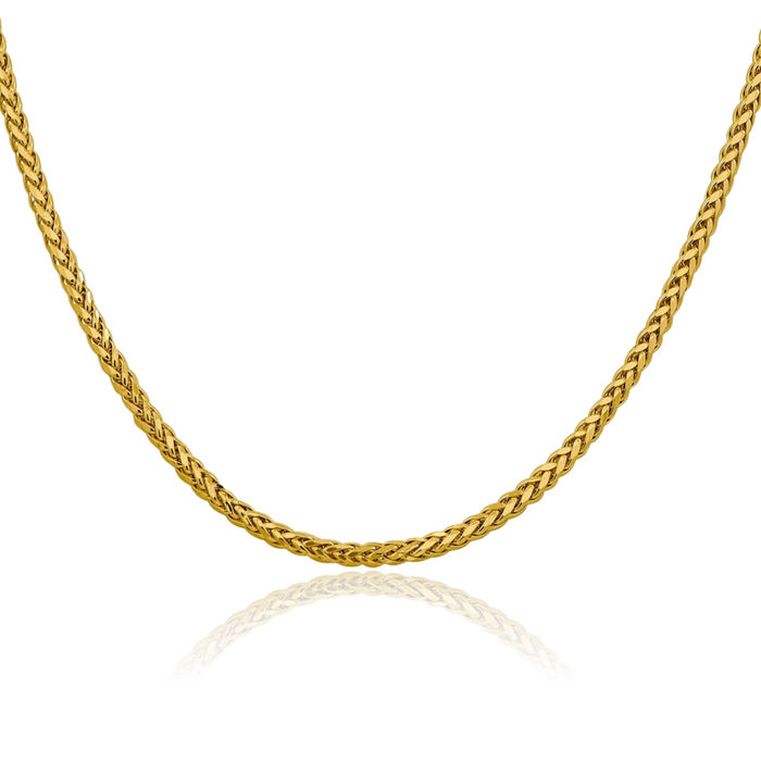 14K Solid Yellow Gold 2.5mm Spiga Wheat Link Chain Necklace