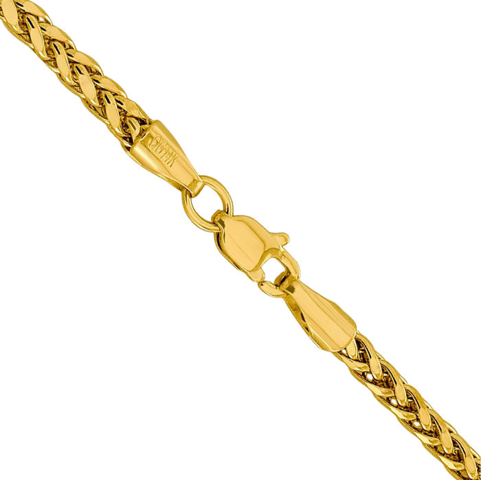 14K Solid Yellow Gold 2.5mm Spiga Wheat Link Chain Necklace