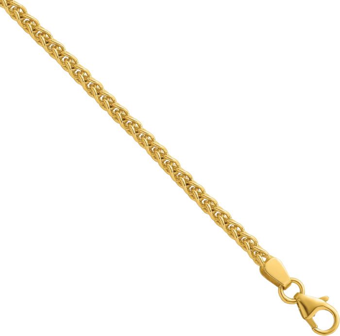 14K Solid Yellow Gold 2.5mm Spiga Wheat Link Chain Necklace