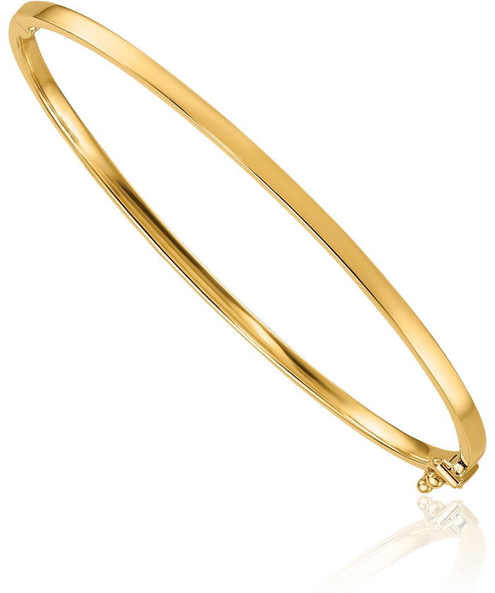 14K Solid Yellow Gold 2.5mm Square Tube Bangle Bracelet