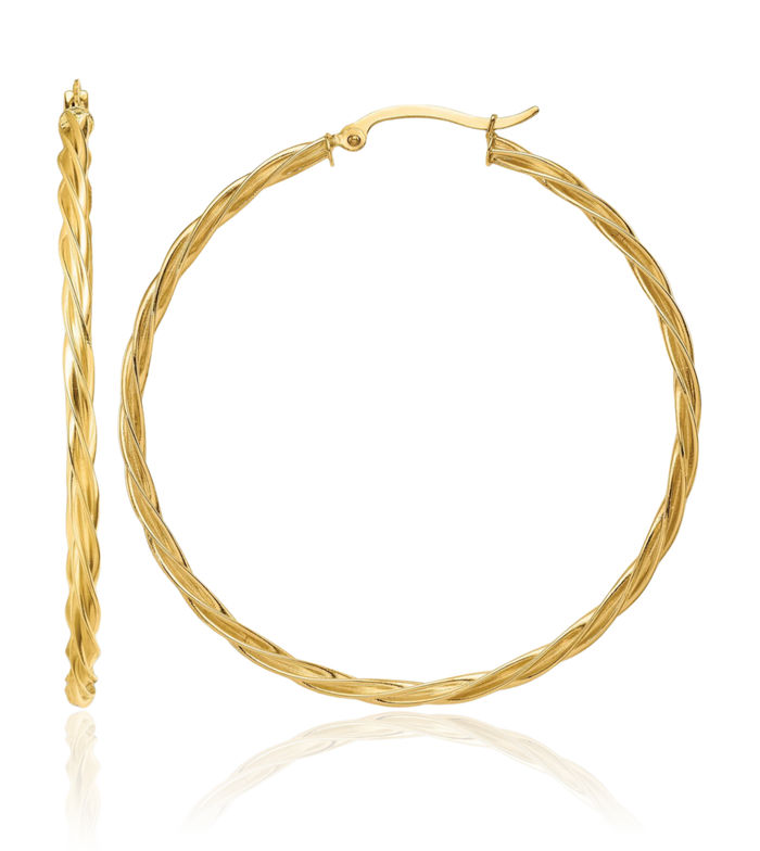 14K Solid Yellow Gold 2.5mm Twisted Round Extra Large Hoop Earrings