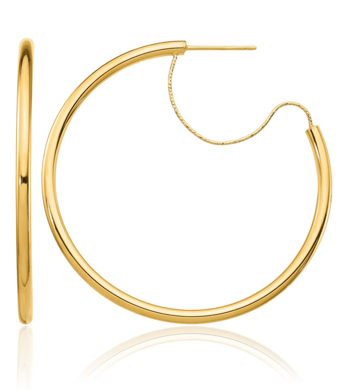 14K Solid Yellow Gold 2.5x40mm Wire Hoop Earrings