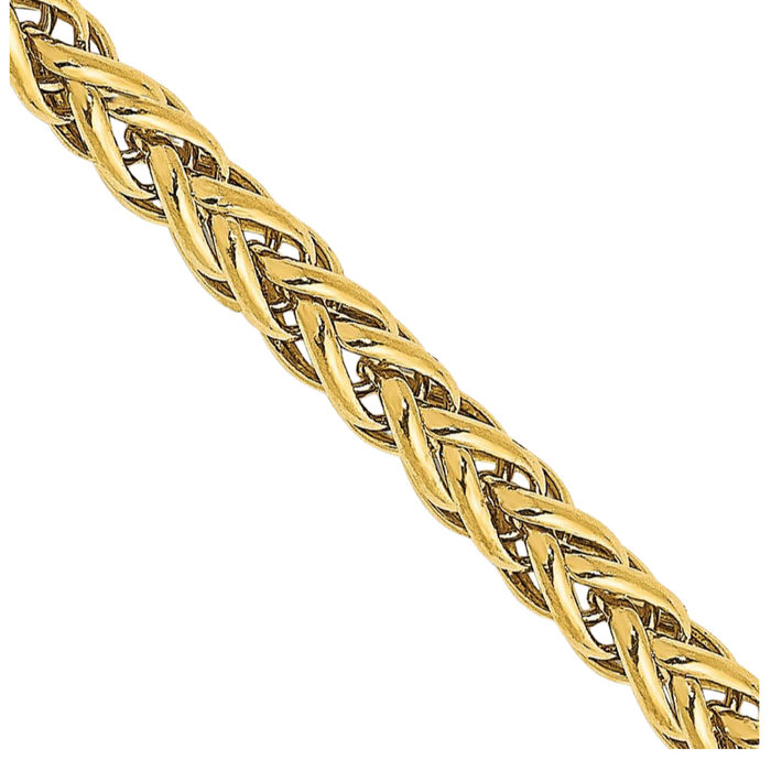 14K Solid Yellow Gold 2.6mm 3 Wire Spiga Wheat Link Chain Necklace