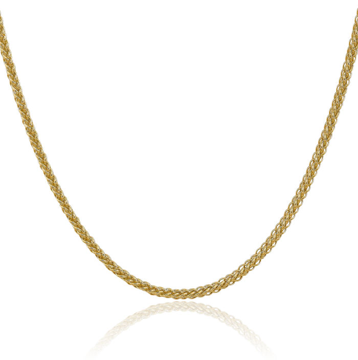 14K Solid Yellow Gold 2.6mm 3 Wire Spiga Wheat Link Chain Necklace