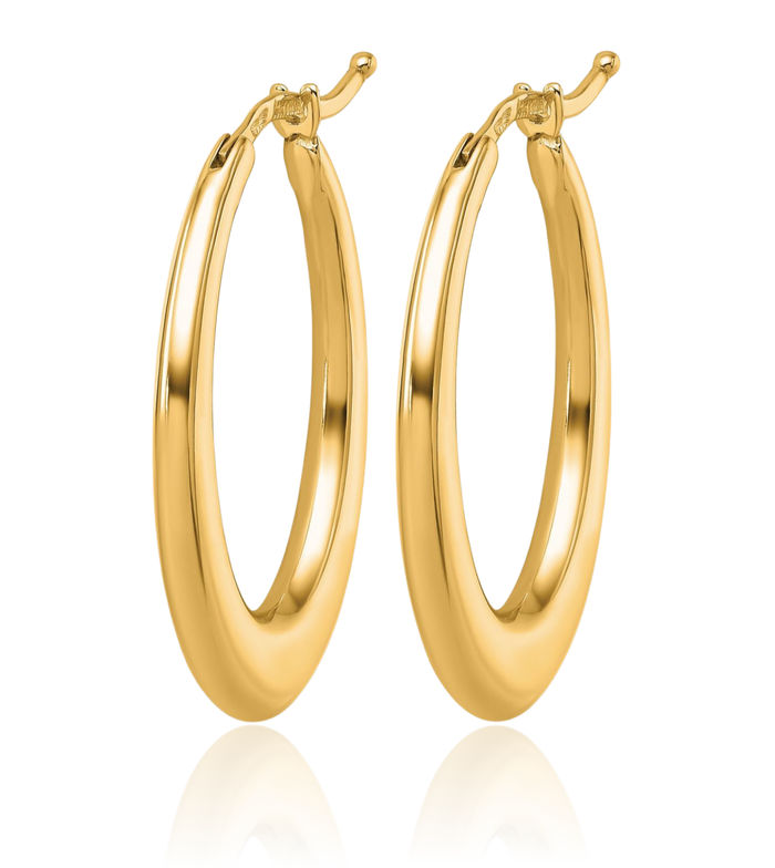 18K Solid Yellow Gold Graduated Oval Medium Hoop Earrings