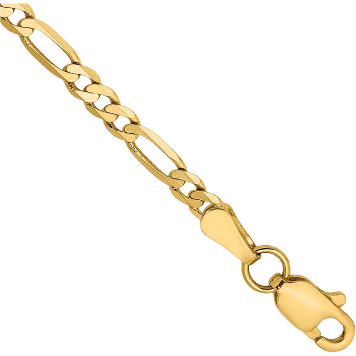 14K Solid Yellow Gold 2.75mm Figaro Link Chain Bracelet