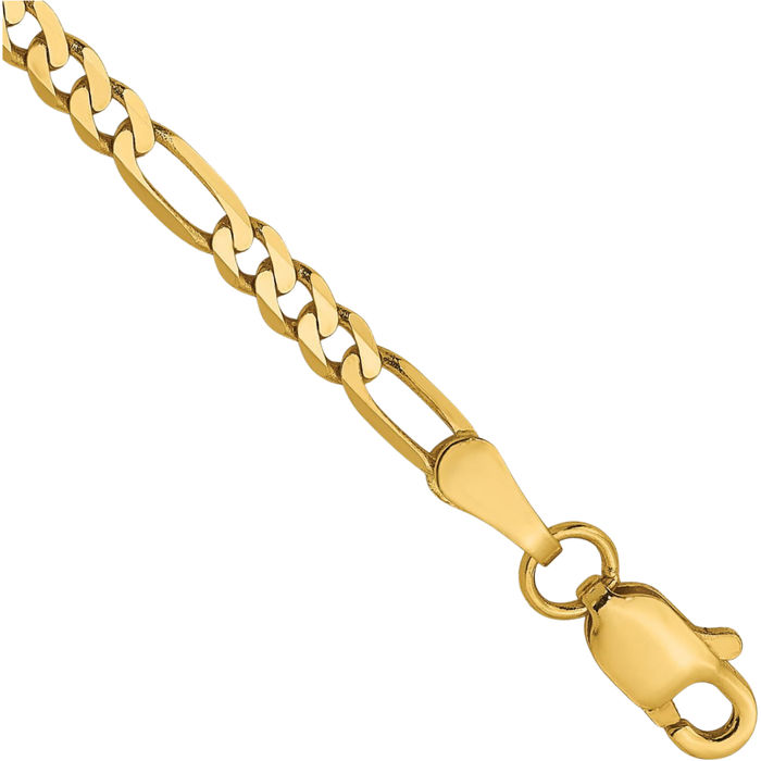 14K Solid Yellow Gold 2.75mm Figaro Link Chain Anklet Summer Beach Foot Ankle Bracelet