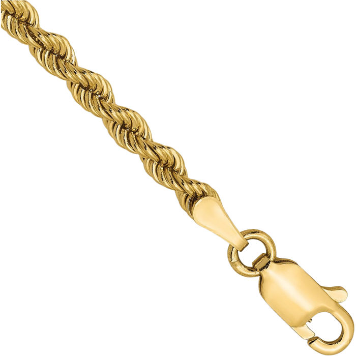 14K Solid Yellow Gold 2.75mm Rope Chain Bracelet