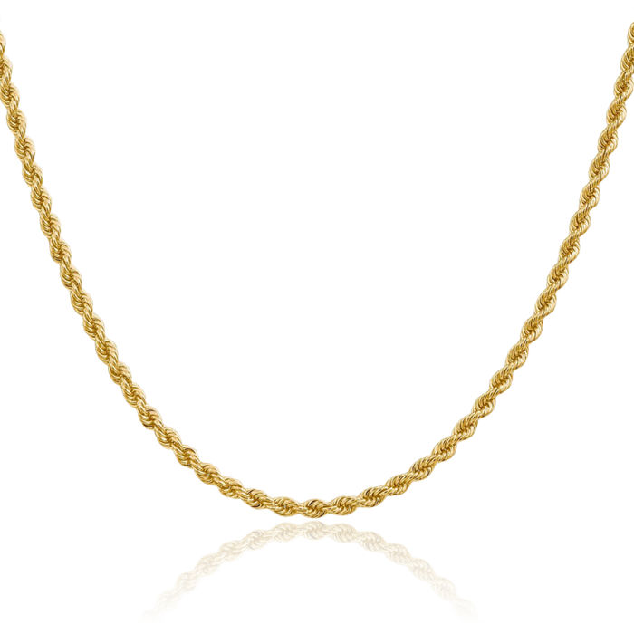 14K Solid Yellow Gold 2.75mm Rope Chain Twisted Link Necklace