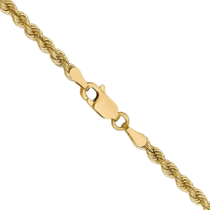 14K Solid Yellow Gold 2.75mm Rope Chain Twisted Link Necklace