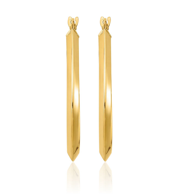 14K Solid Yellow Gold 2.75mm Knife Edge Teardrop Medium Hoop Earrings