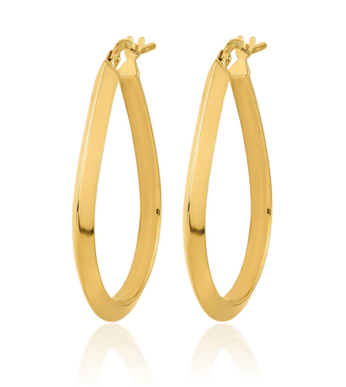 14K Solid Yellow Gold 2.75mm Knife Edge Teardrop Medium Hoop Earrings