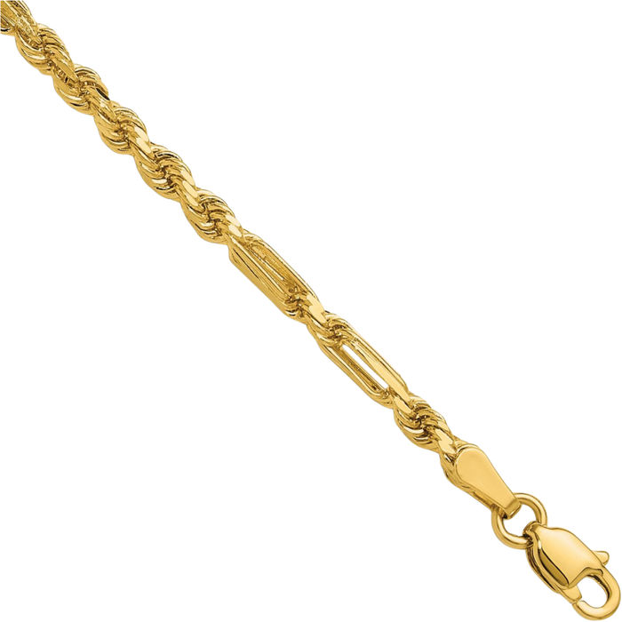 14K Solid Yellow Gold 2.75mm Milano Rope Chain Bracelet