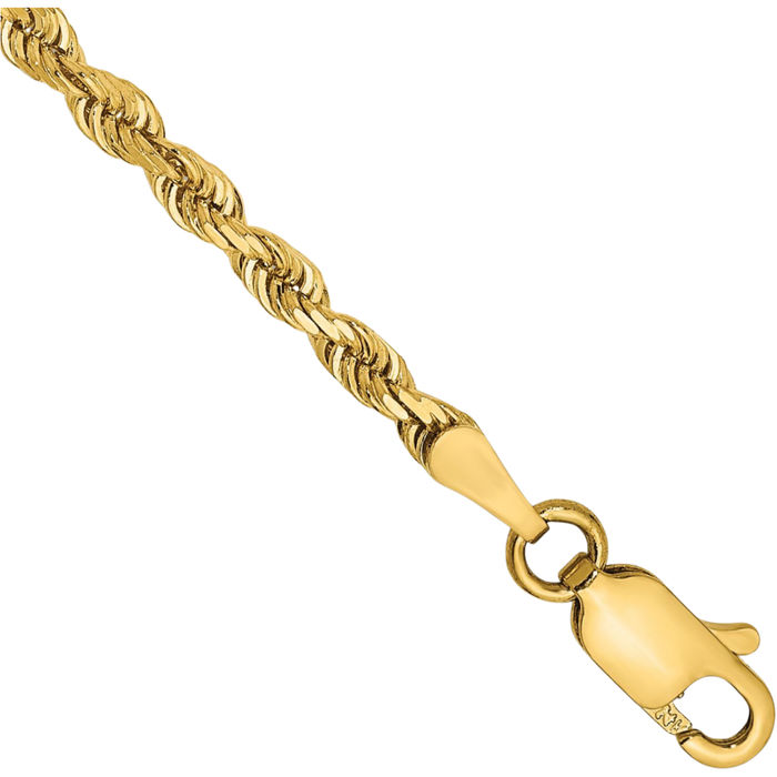 14K Solid Yellow Gold 2.75mm Quadruple Rope Chain Bracelet