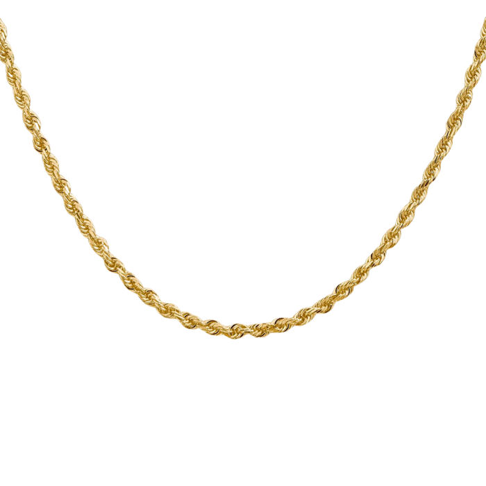 14K Solid Yellow Gold 2.75mm Quadruple Rope Chain Twisted Link Necklace