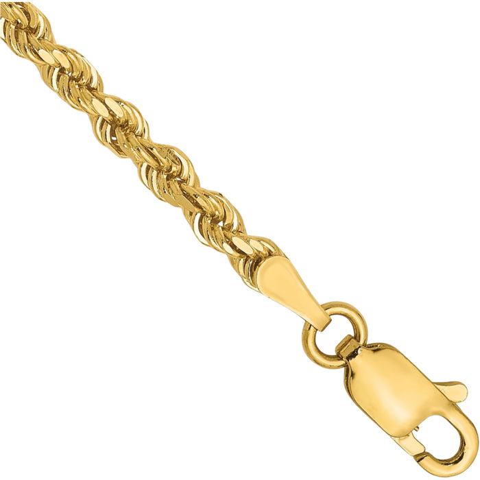 14K Solid Yellow Gold 2.75mm Rope Chain Bracelet