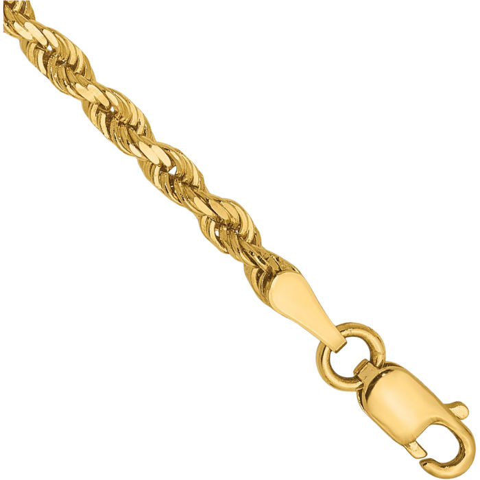 14K Solid Yellow Gold 2.75mm Rope Chain Bracelet