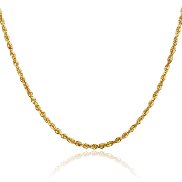 14K Solid Yellow Gold 2.75mm Rope Chain Twisted Link Necklace