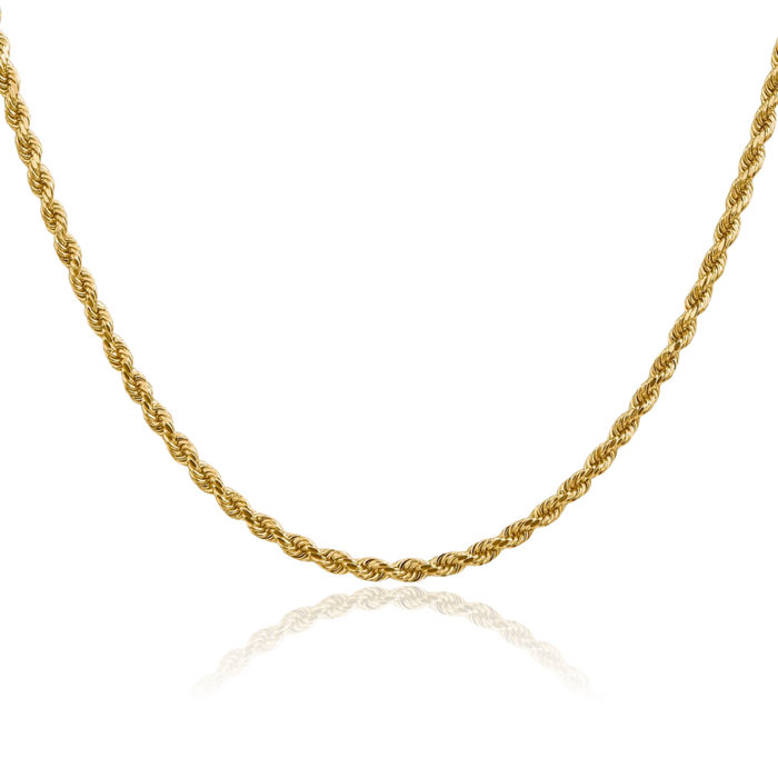 14K Solid Yellow Gold 2.75mm Rope Chain Twisted Link Necklace