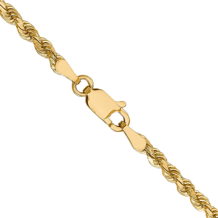 14K Solid Yellow Gold 2.75mm Rope Chain Twisted Link Necklace