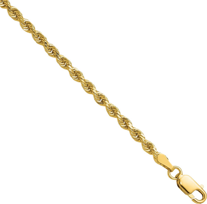 14K Solid Yellow Gold 2.75mm Rope Chain Twisted Link Necklace