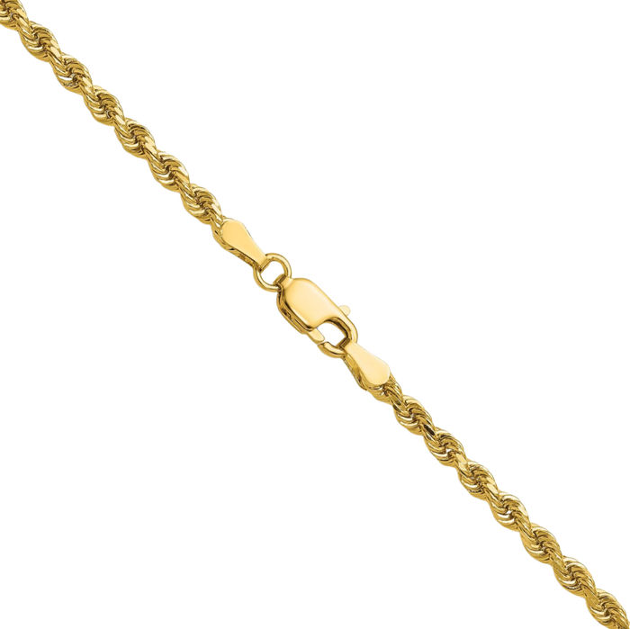 14K Solid Yellow Gold 2.75mm Rope Chain Twisted Link Necklace