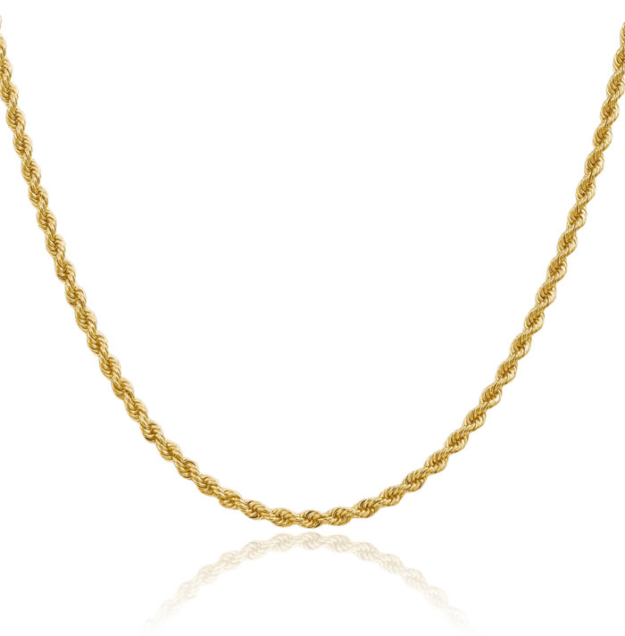 14K Solid Yellow Gold 2.75mm Rope Chain Twisted Link Necklace