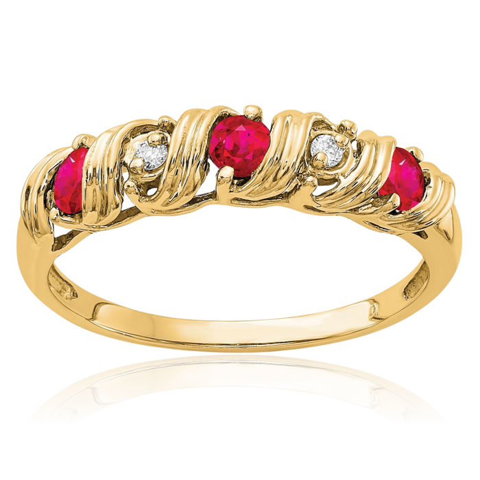14K Solid Yellow Gold 2.75mm Red Ruby Diamond Wedding Band Ring Gemstone July Birthstone Jewelry