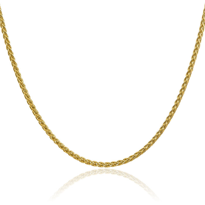 14K Solid Yellow Gold 2.75mm Spiga Wheat Link Chain Necklace