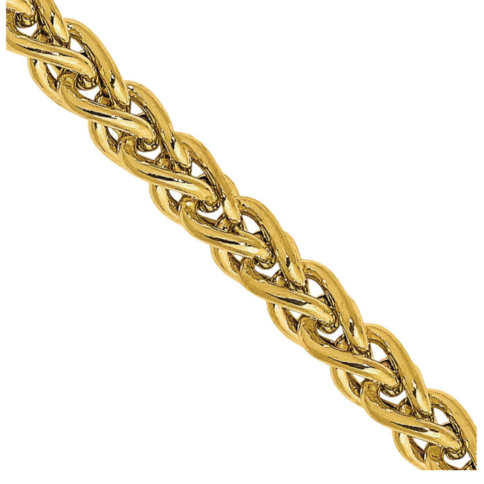 14K Solid Yellow Gold 2.75mm Spiga Wheat Link Chain Necklace