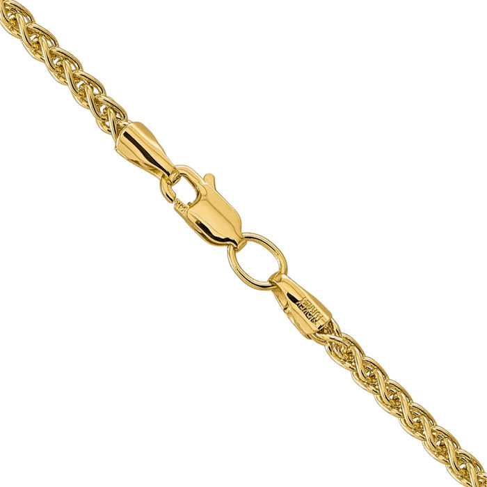 14K Solid Yellow Gold 2.75mm Spiga Wheat Link Chain Necklace