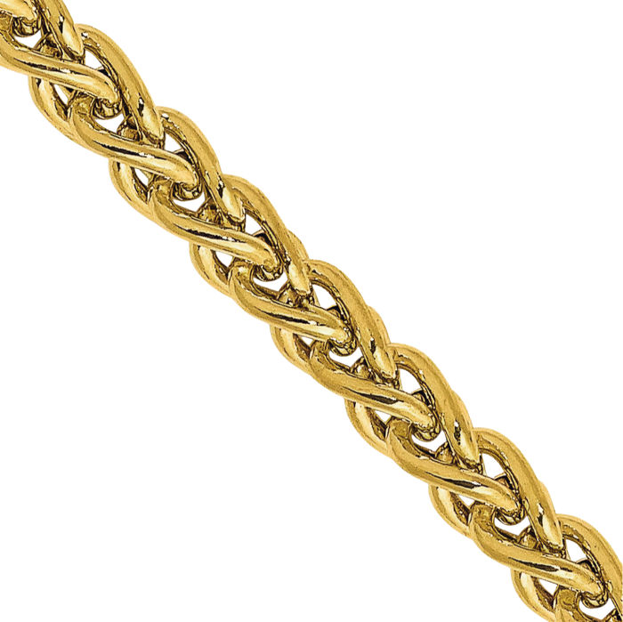 14K Solid Yellow Gold 2.75mm Spiga Wheat Link Chain Necklace