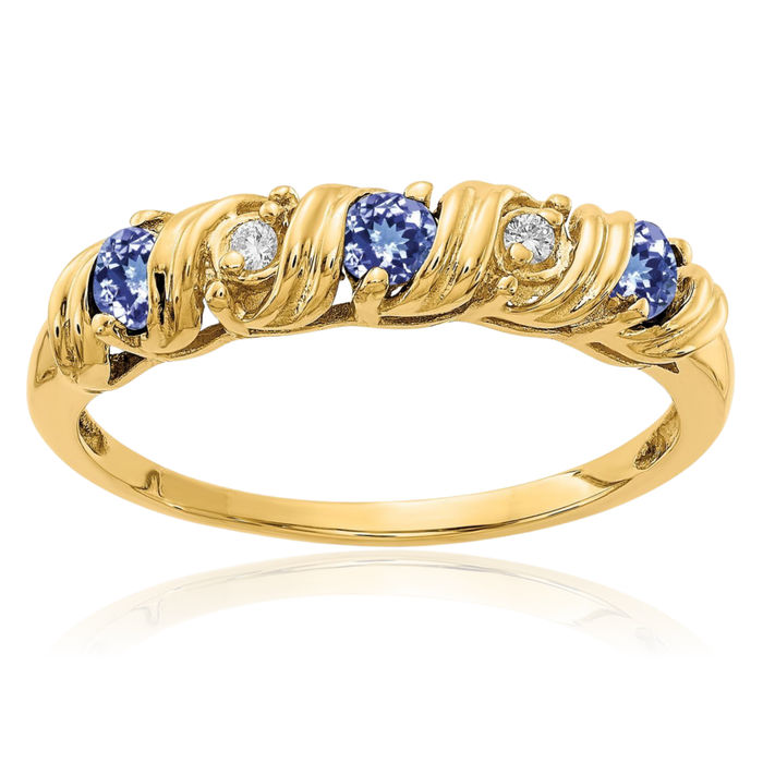 14K Solid Yellow Gold 2.75mm Blue Tanzanite Diamond Ring Gemstone Band
